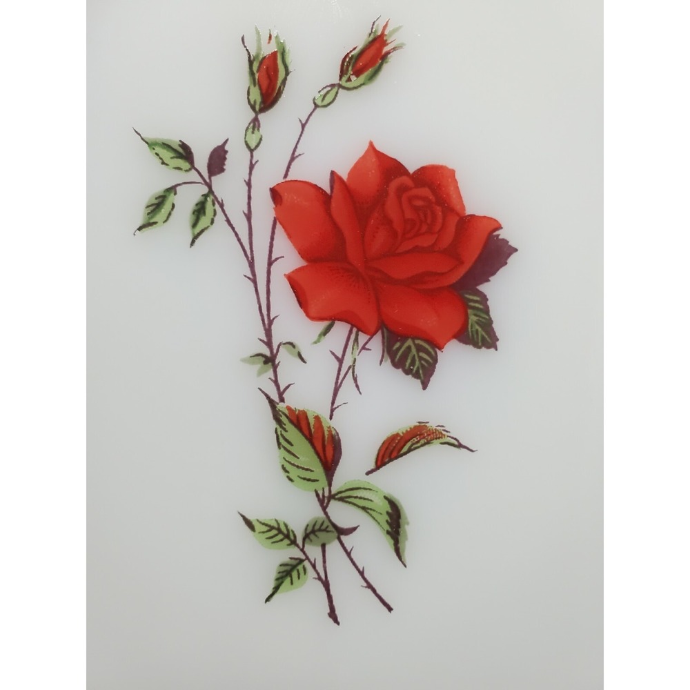 🌹Federal Glass ROSECREST Milk White Snack Plate & Cup Red Rose 1950's - Picture 7 of 8